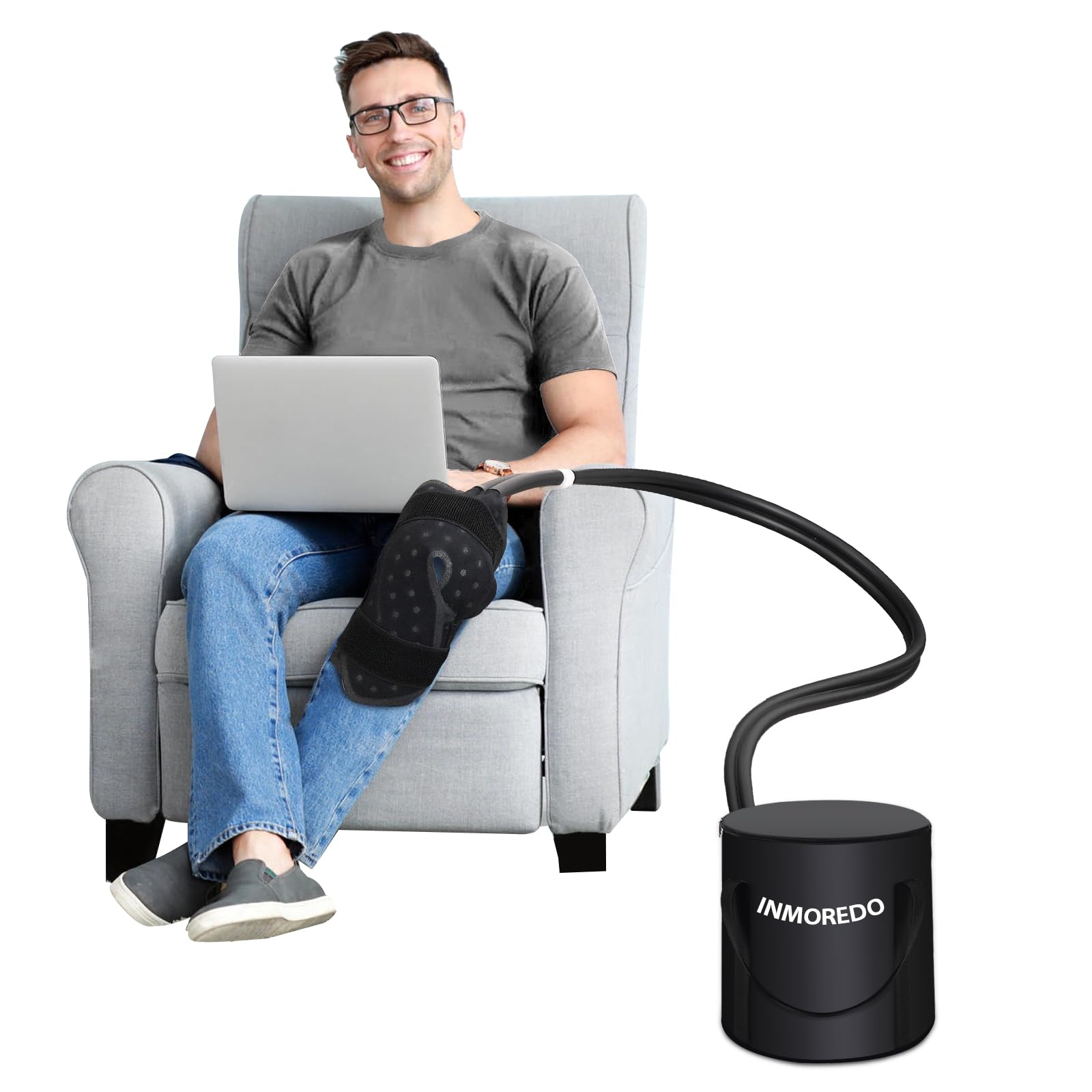 Inmoredo Portable Cold Therapy System Machine with Adjustable Knee Lightweight Bag Strong Pain Relief Ideal for Post-Surgery Recovery and Swelling Reduction Ice Machine for Knee after Surgery Black